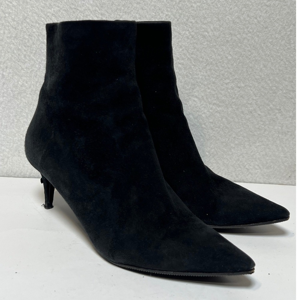 Alexander Wang Womens Ankle Boots Suede Kitten Heel 39 US 8.5 Black Pointed Toe
